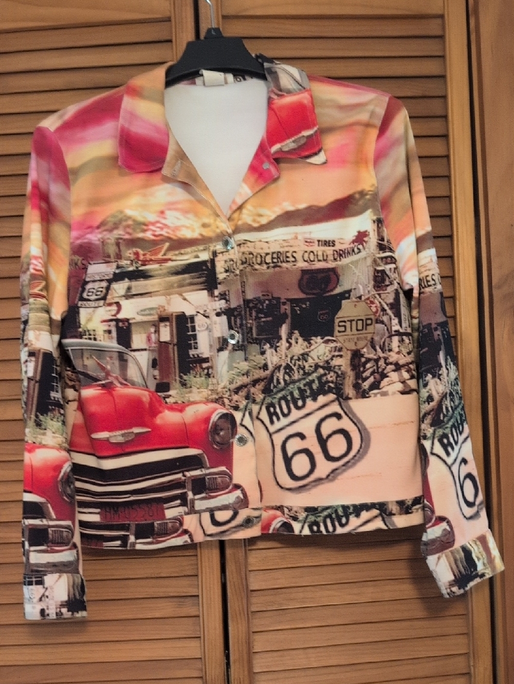 Retro Route 66 Print Utility Jacket in Multicolor